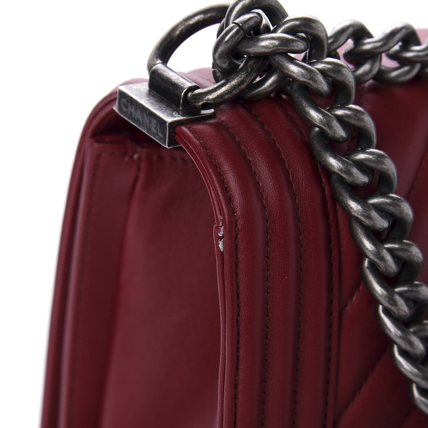Calfskin Chevron Quilted Medium Boy Flap Red