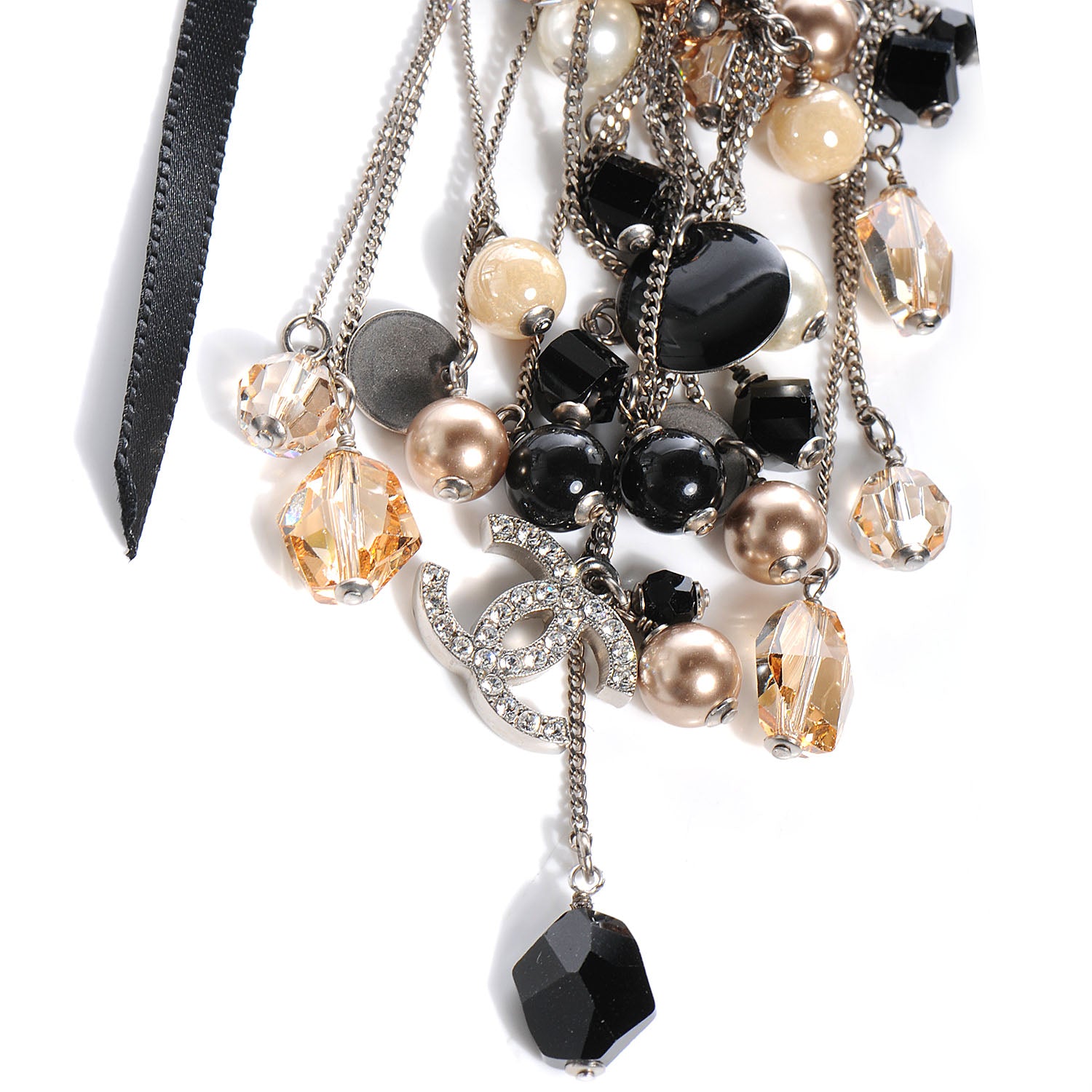 Chanel CC Pearl Hoop Ribbon Earrings Black White 3 of 6