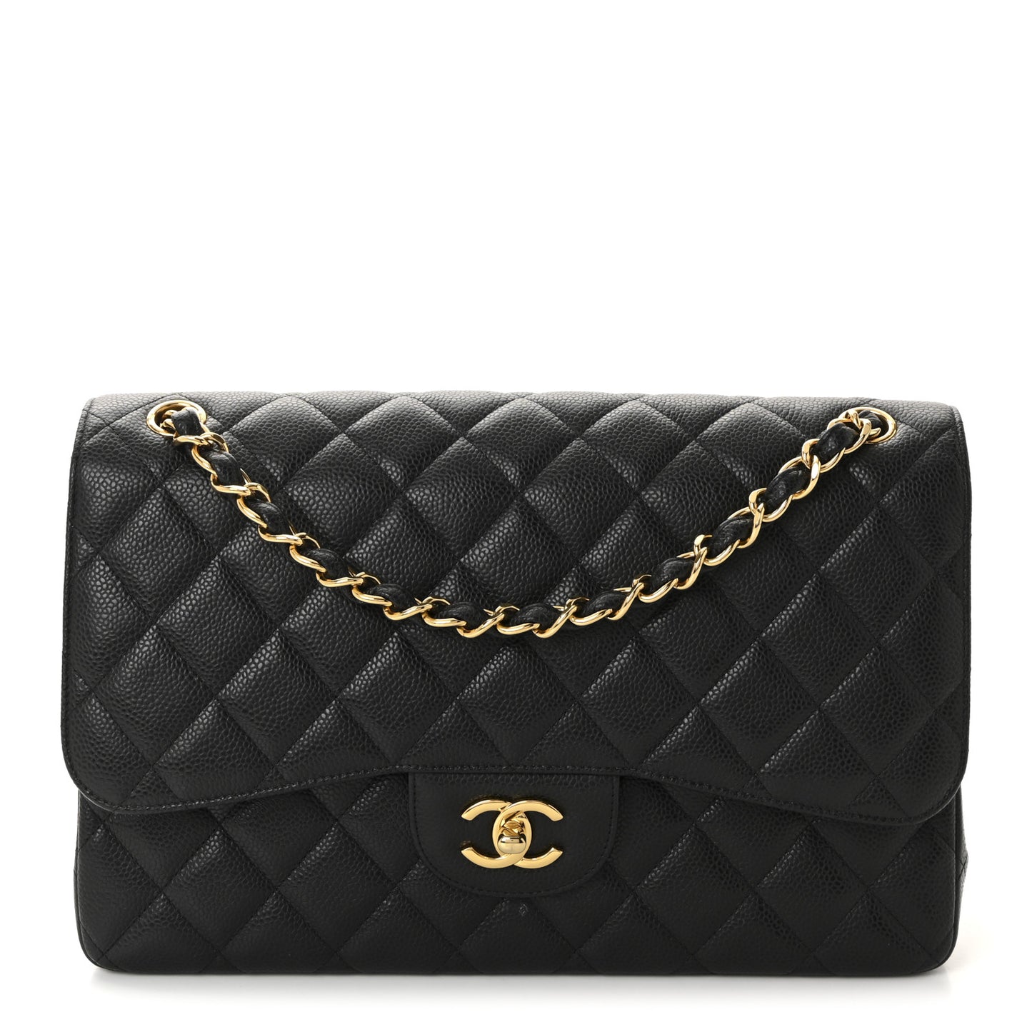Caviar Quilted Jumbo Double Flap Black