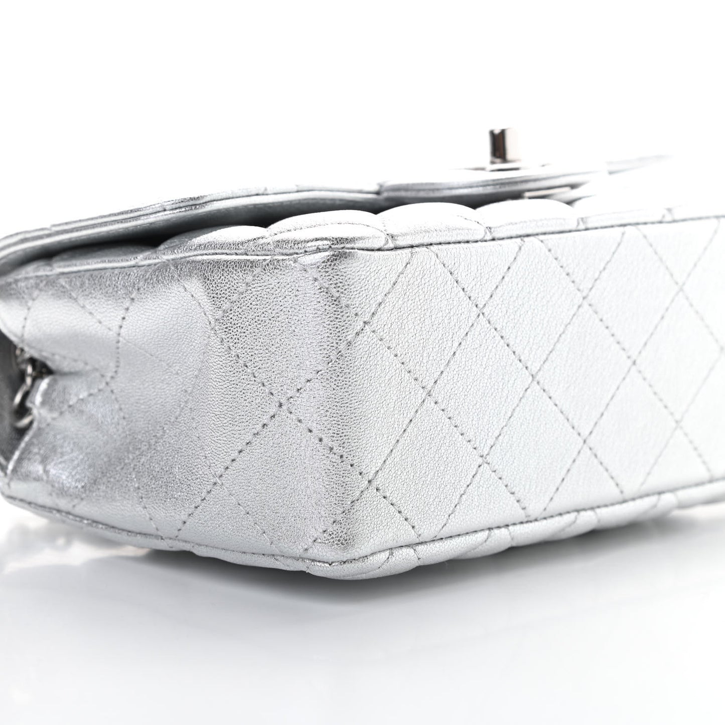 Metallic Lambskin Quilted Mini Rectangular Flap Silver