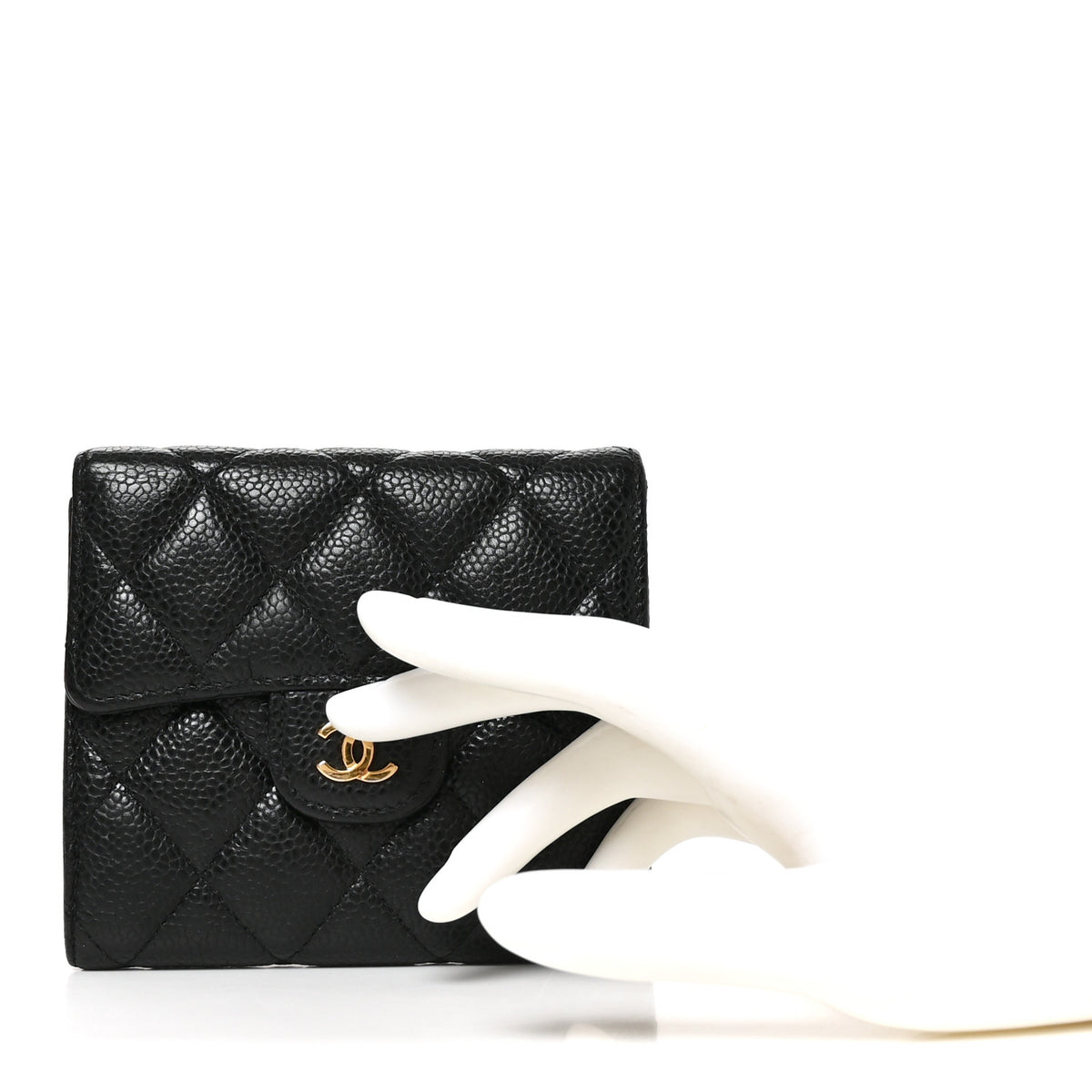 Caviar Quilted Compact Flap Wallet Black