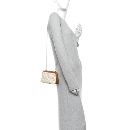 Celine Lambskin Triomphe Canvas Clutch With Chain White Tan 2 of 10