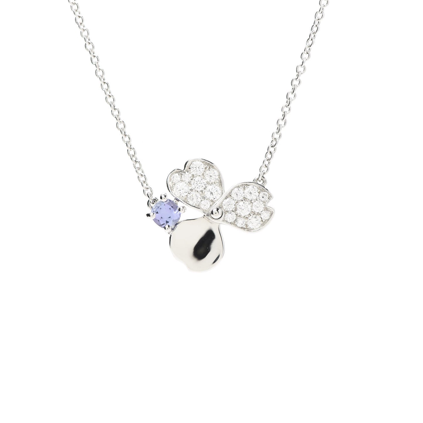 Platinum Diamond Tanzanite Paper Flowers Pendant Necklace