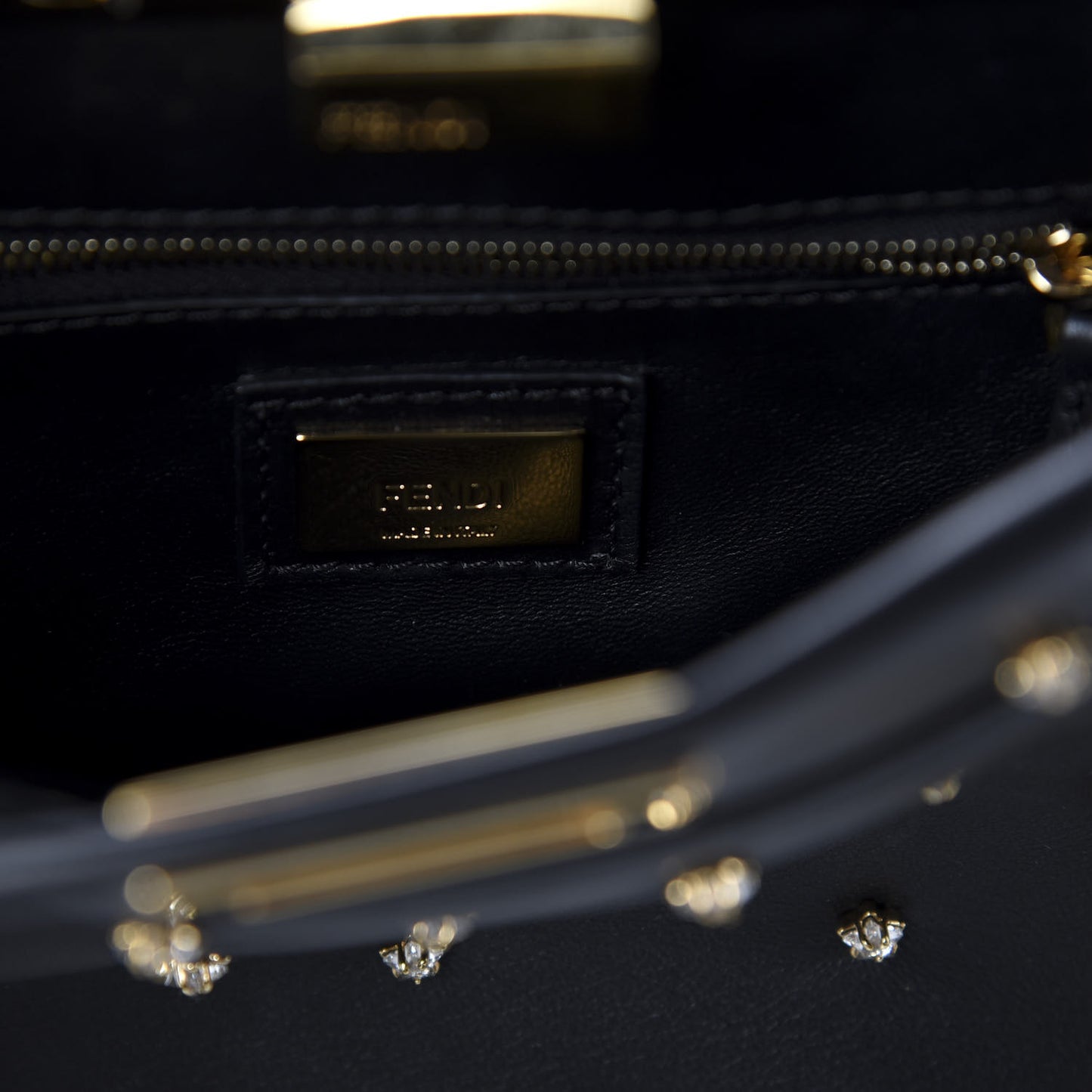 Nappa Crystal Studded XS Peekaboo Iconic Satchel Black