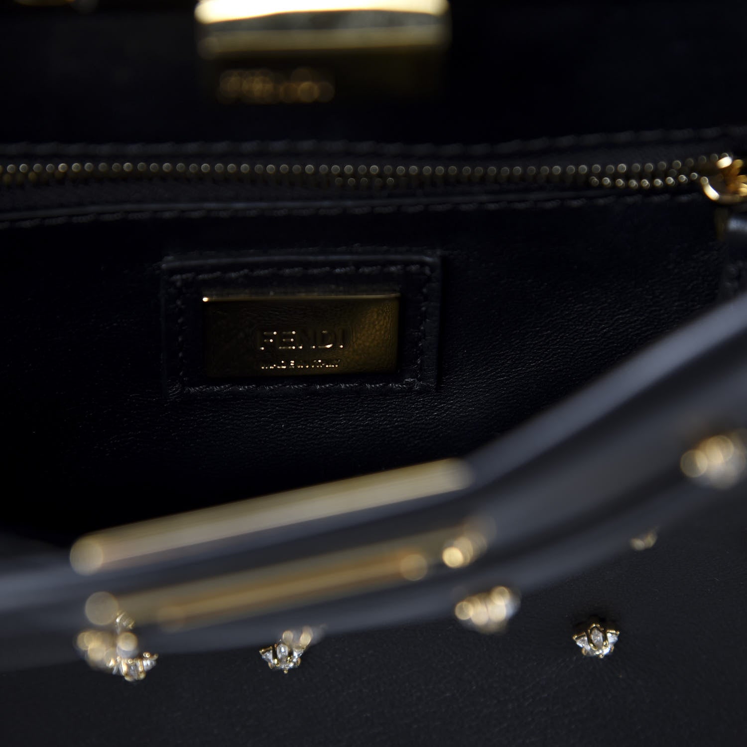 Fendi Nappa Crystal Studded XS Peekaboo Iconic Satchel Black 9 of 11