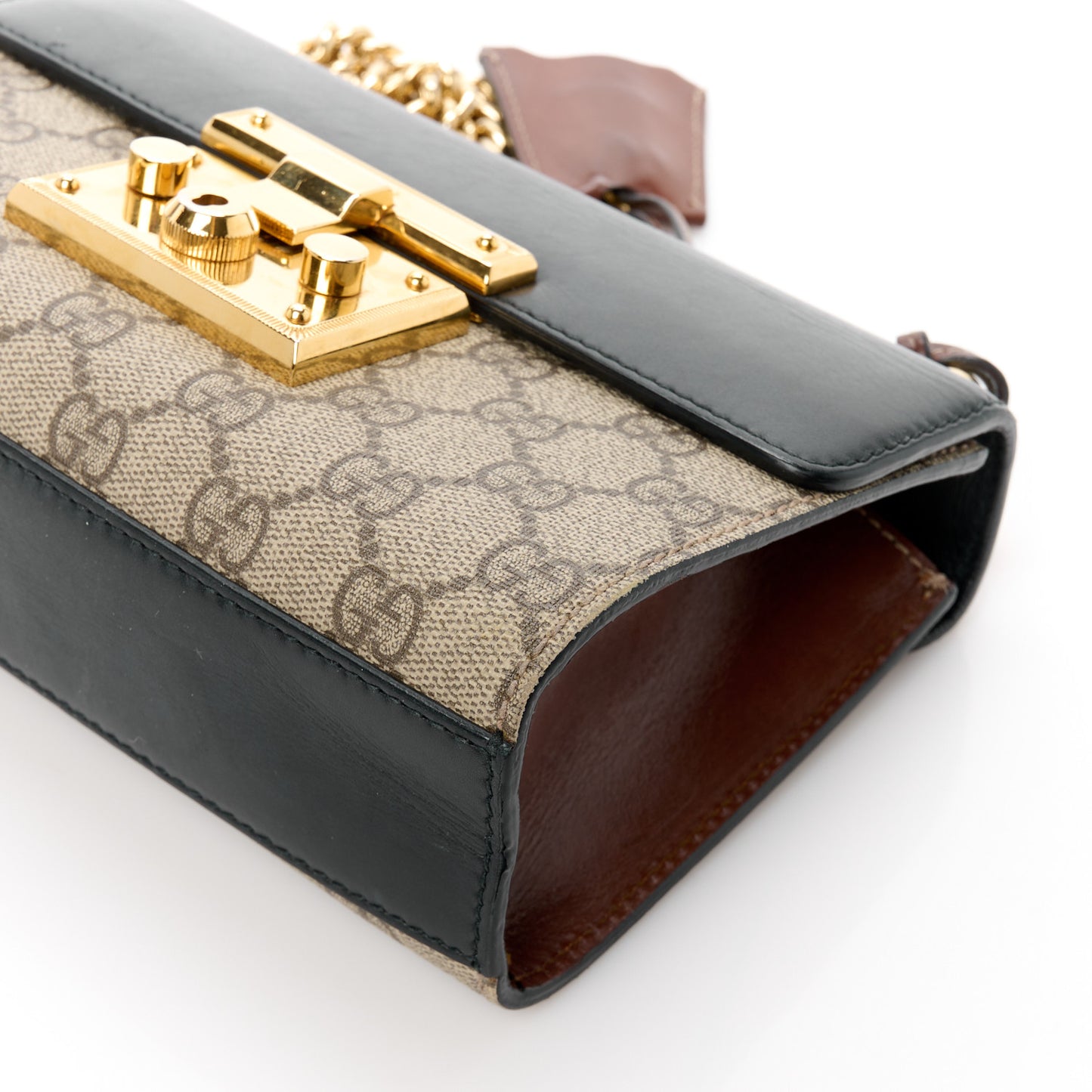 GG Supreme Monogram Calfskin Small Padlock Shoulder Bag Beige Black Cuir