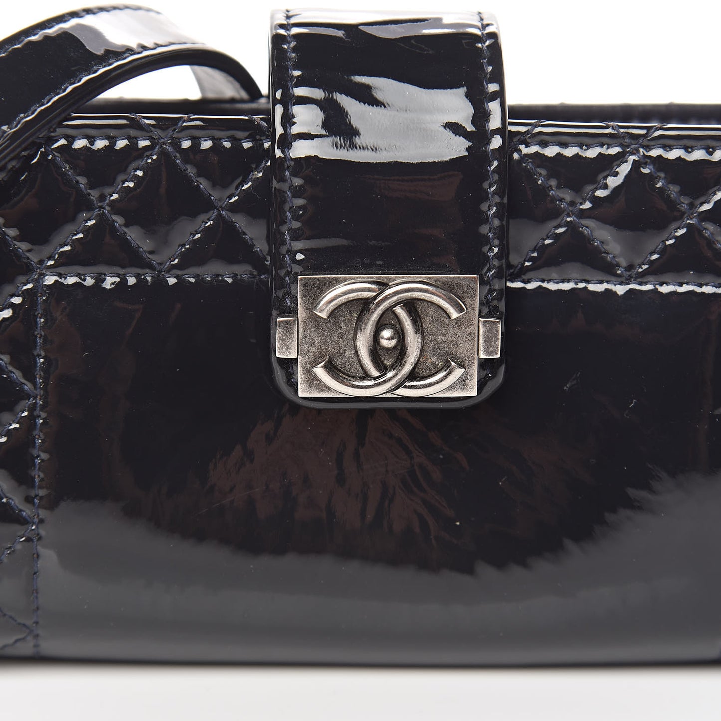 Patent Mini Boy Reverso Phone Holder Crossbody Navy