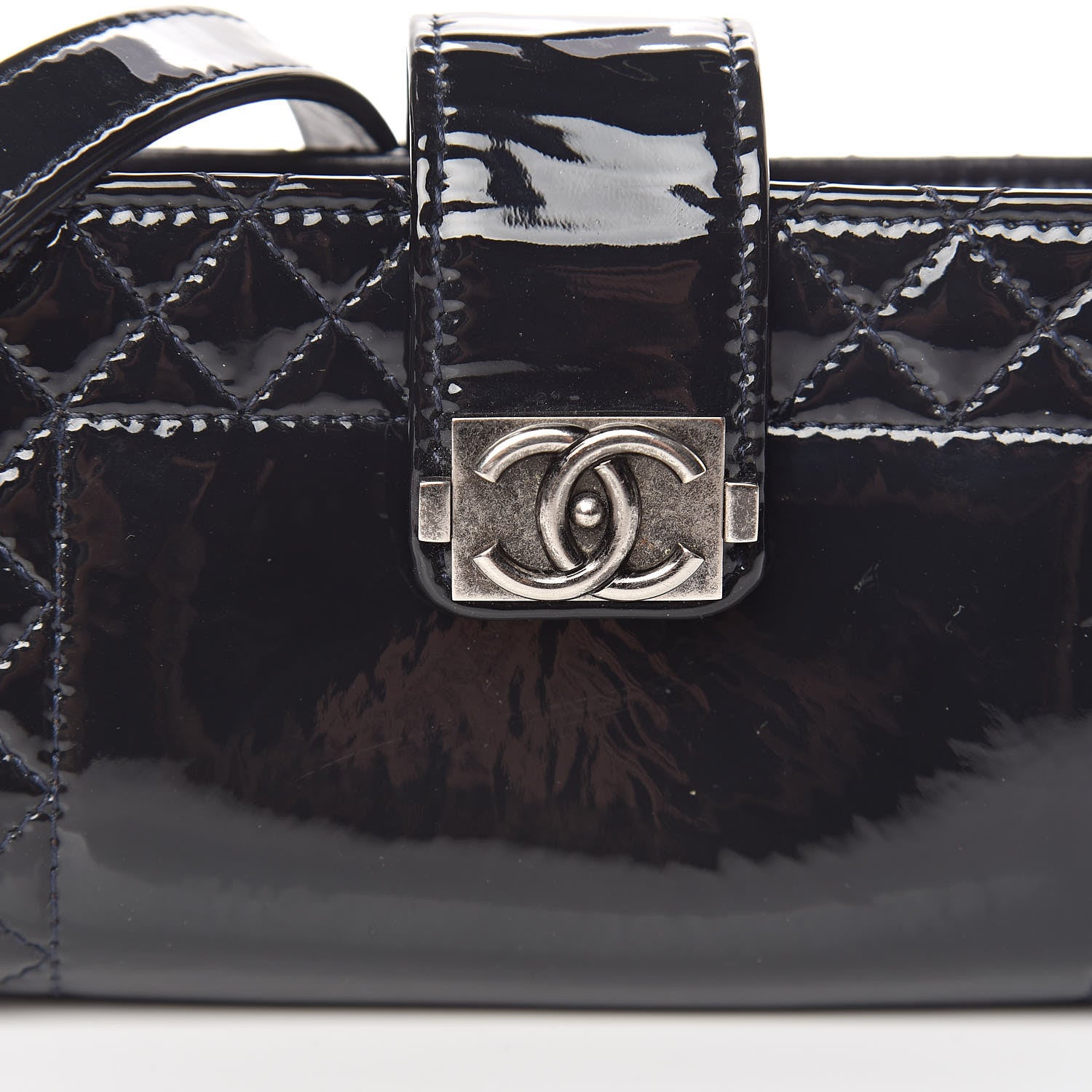 Chanel Patent Mini Boy Reverso Phone Holder Crossbody Navy 9 of 15