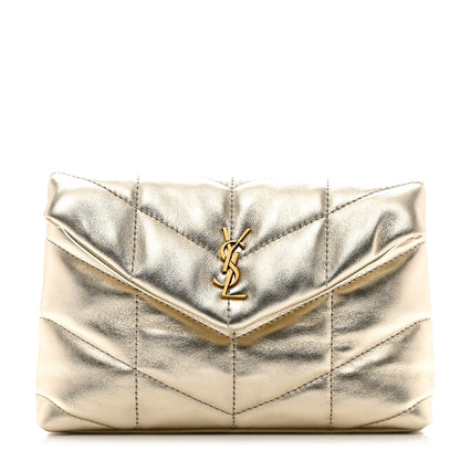 Saint Laurent Metallic Lambskin Monogram Loulou Puffer Pouch Clutch Gold 1 of 6