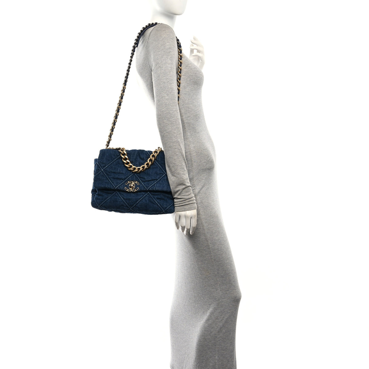 Denim Quilted Large Chanel 19 Flap Blue