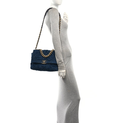 Chanel Denim Quilted Large Chanel 19 Flap Blue 2 of 10