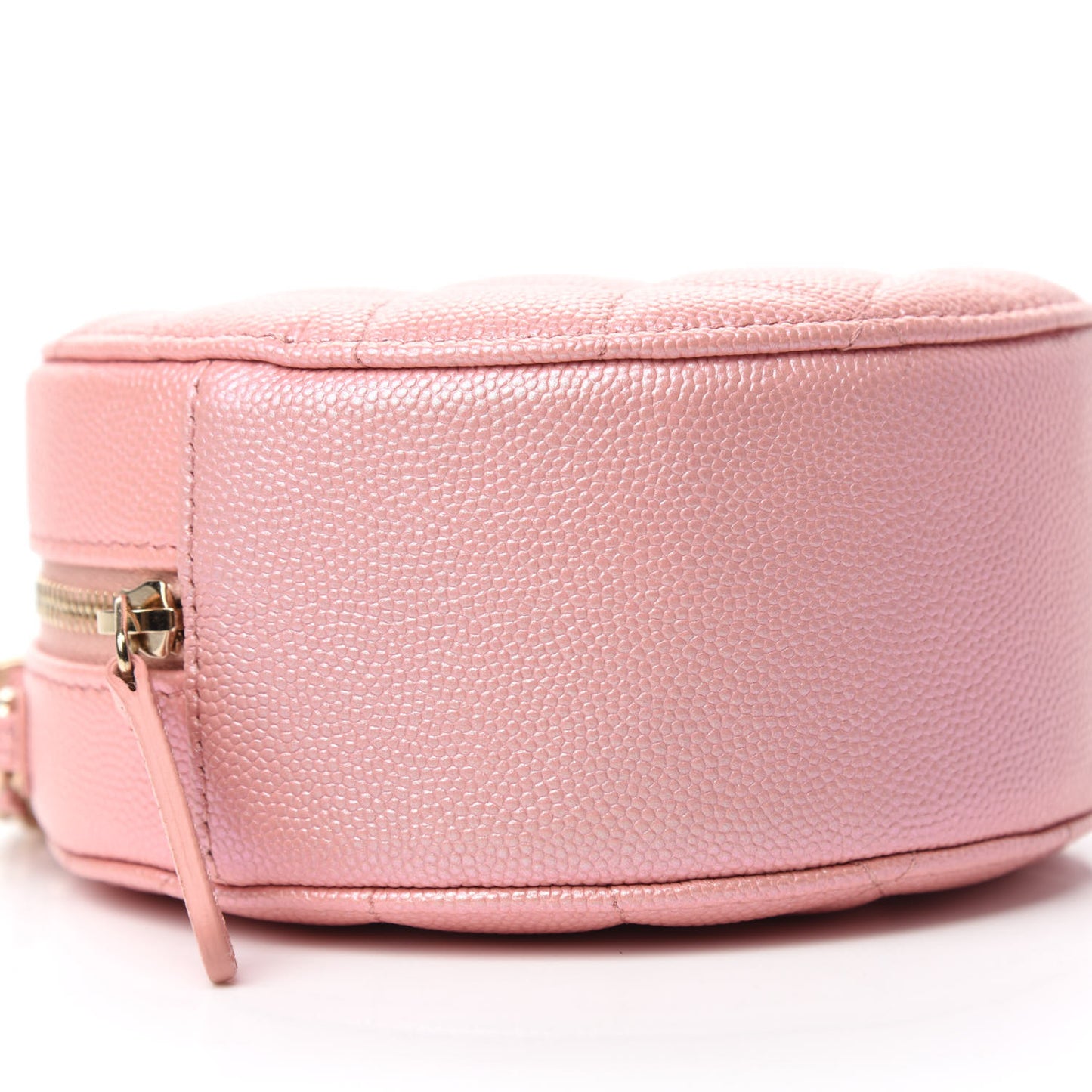 Iridescent Caviar Resin Quilted Round Clutch With Chain Pink