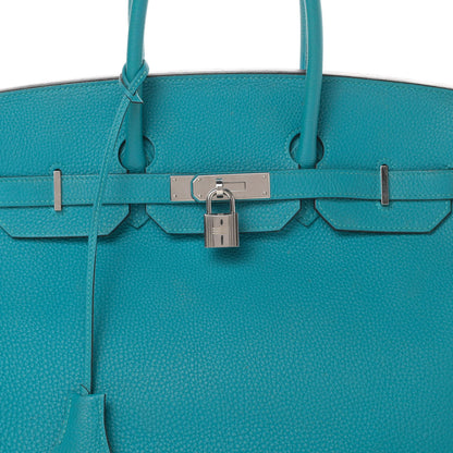 Hermes Taurillon Clemence Birkin 35 Turquoise 6 of 15