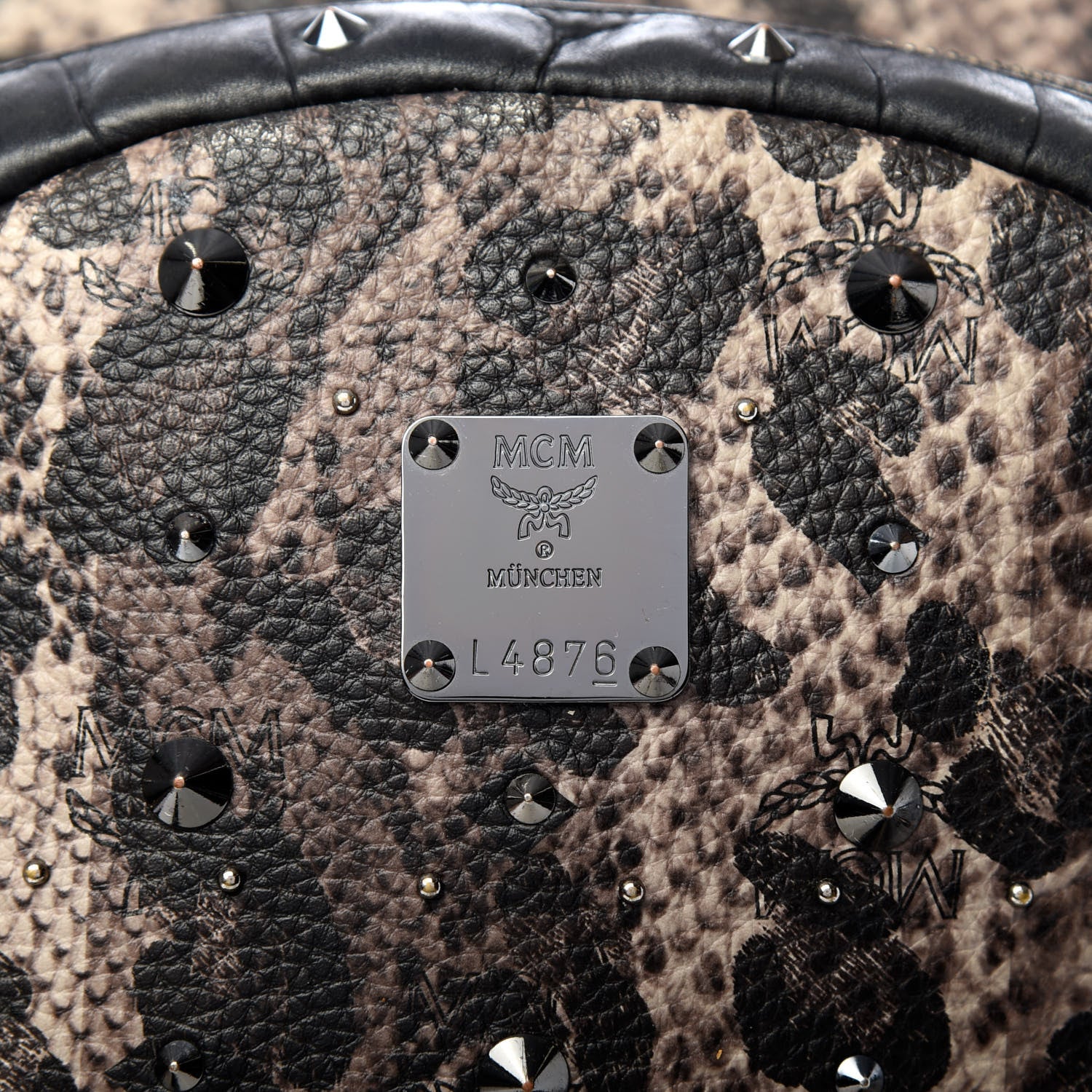 MCM Visetos Snakeskin Printed Studded Medium Stark Backpack Grey 7 of 8