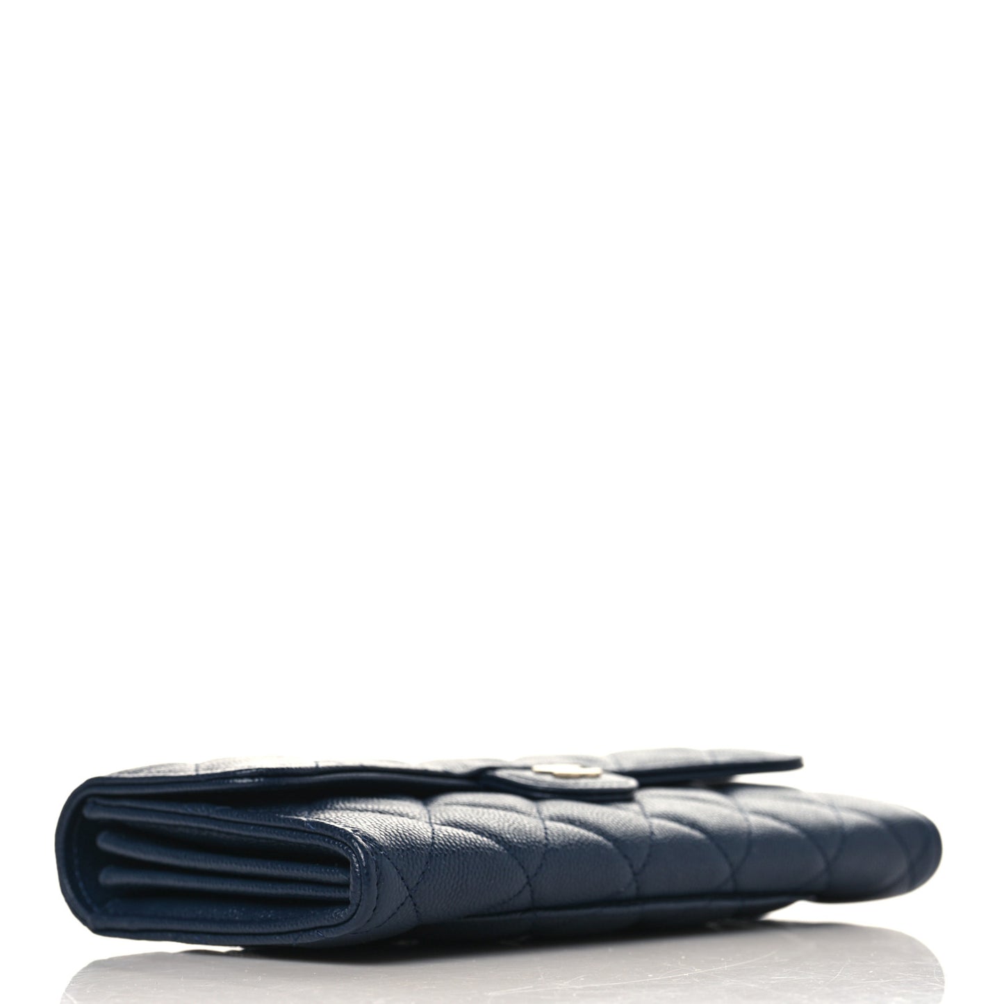 Caviar Quilted Large Gusset Flap Wallet Navy