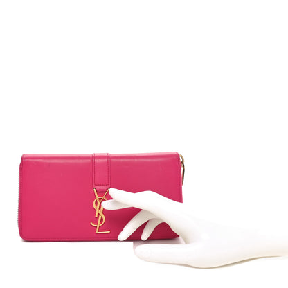 Saint Laurent Calfskin Monogram Zip Around Wallet Fuchsia 2 of 9