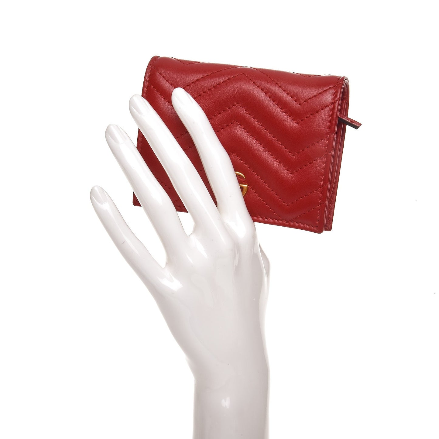 Calfskin Matelasse GG Marmont Card Case Wallet Hibiscus Red
