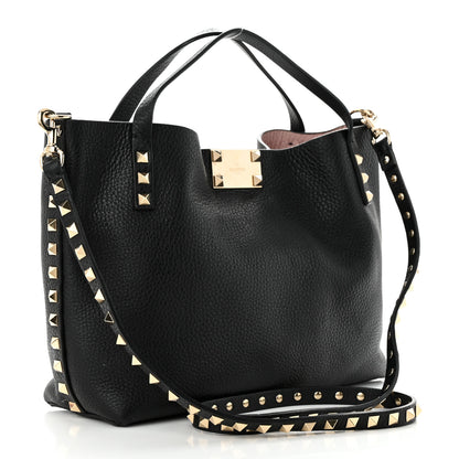 Valentino Garavani Grained Calfskin Small Rockstud Flip Lock Tote Black Rose Quartz 4 of 12