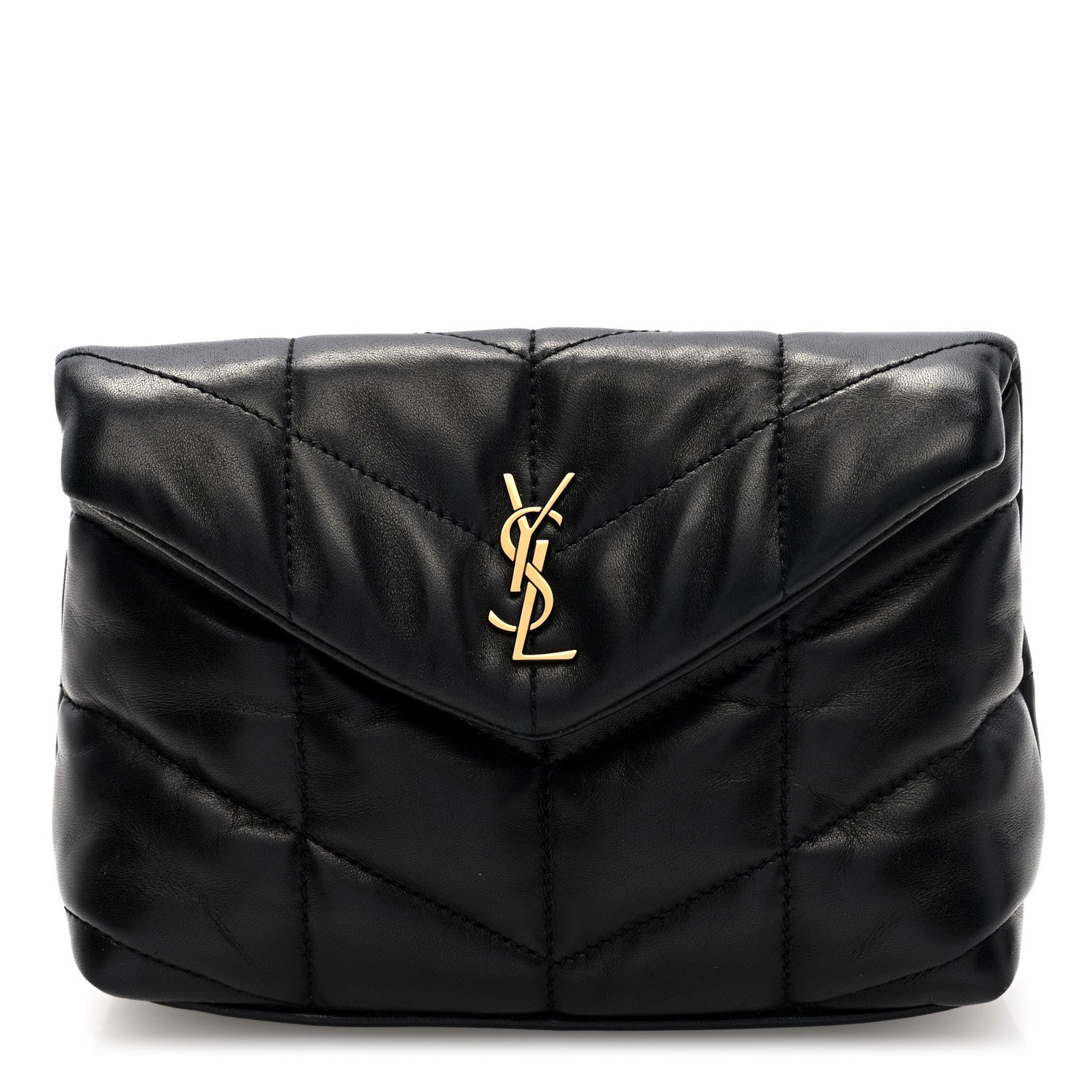 Saint Laurent Lambskin Monogram Loulou Puffer Pouch Clutch Black 1 of 7