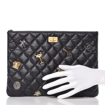 Chanel Aged Calfskin Quilted Medium Lucky Charms Cosmetic Case Black 2 of 8