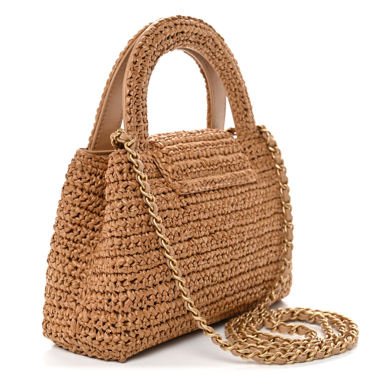 Chanel Braided Raffia Nano Kelly Flap Bag Dark Beige 3 of 11