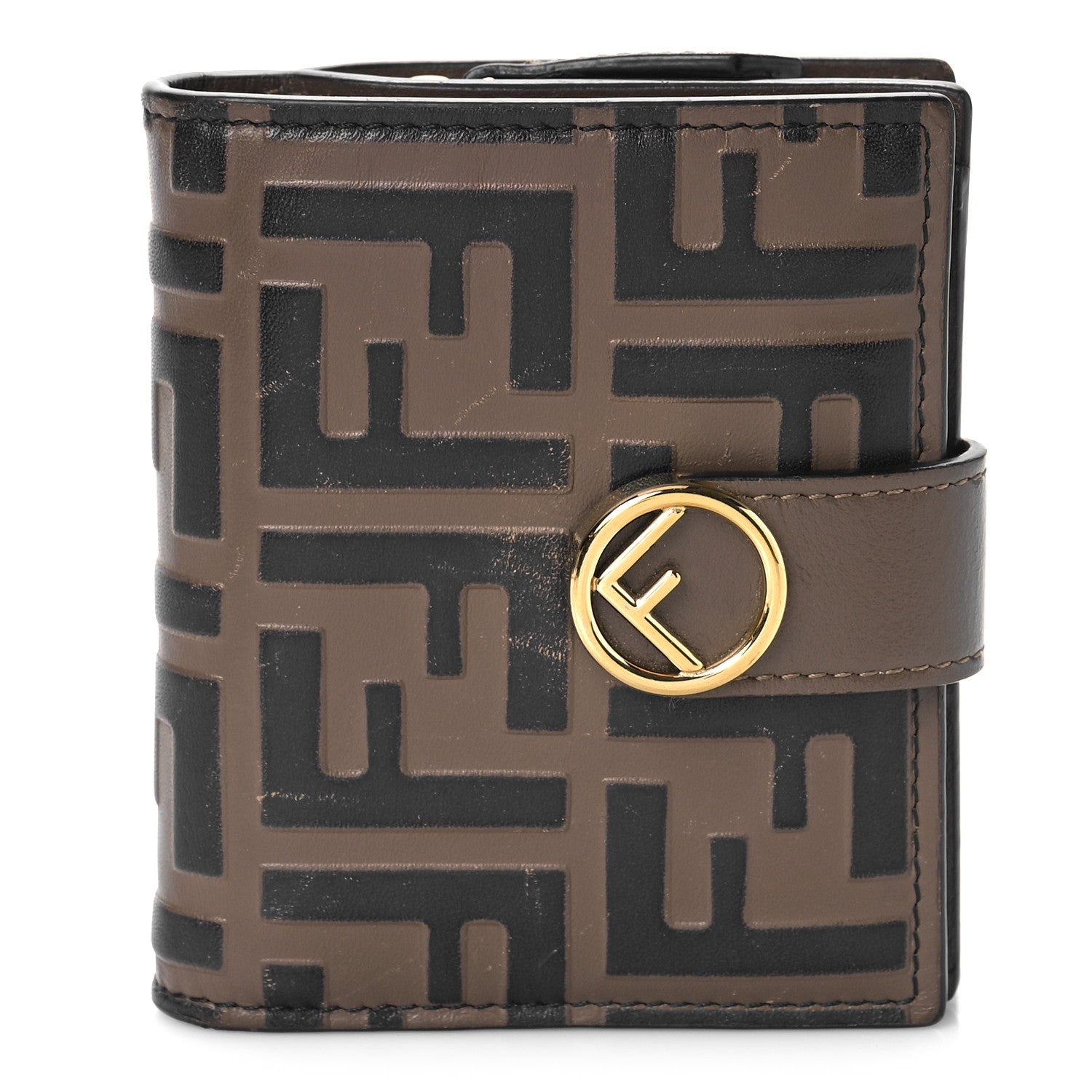 Fendi Vitello Soft F is Fendi Bi-Color FF 1974 Embossed Compact Wallet Maya Black 1 of 9