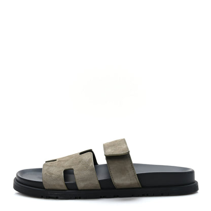 Hermes Suede Goatskin Mens Chypre Sandals 40.5 Beige Argile 1 of 8