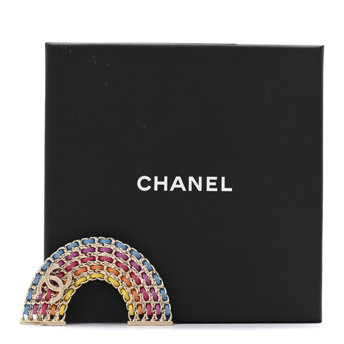 Lambskin Chain Rainbow CC Brooch Gold Multicolor