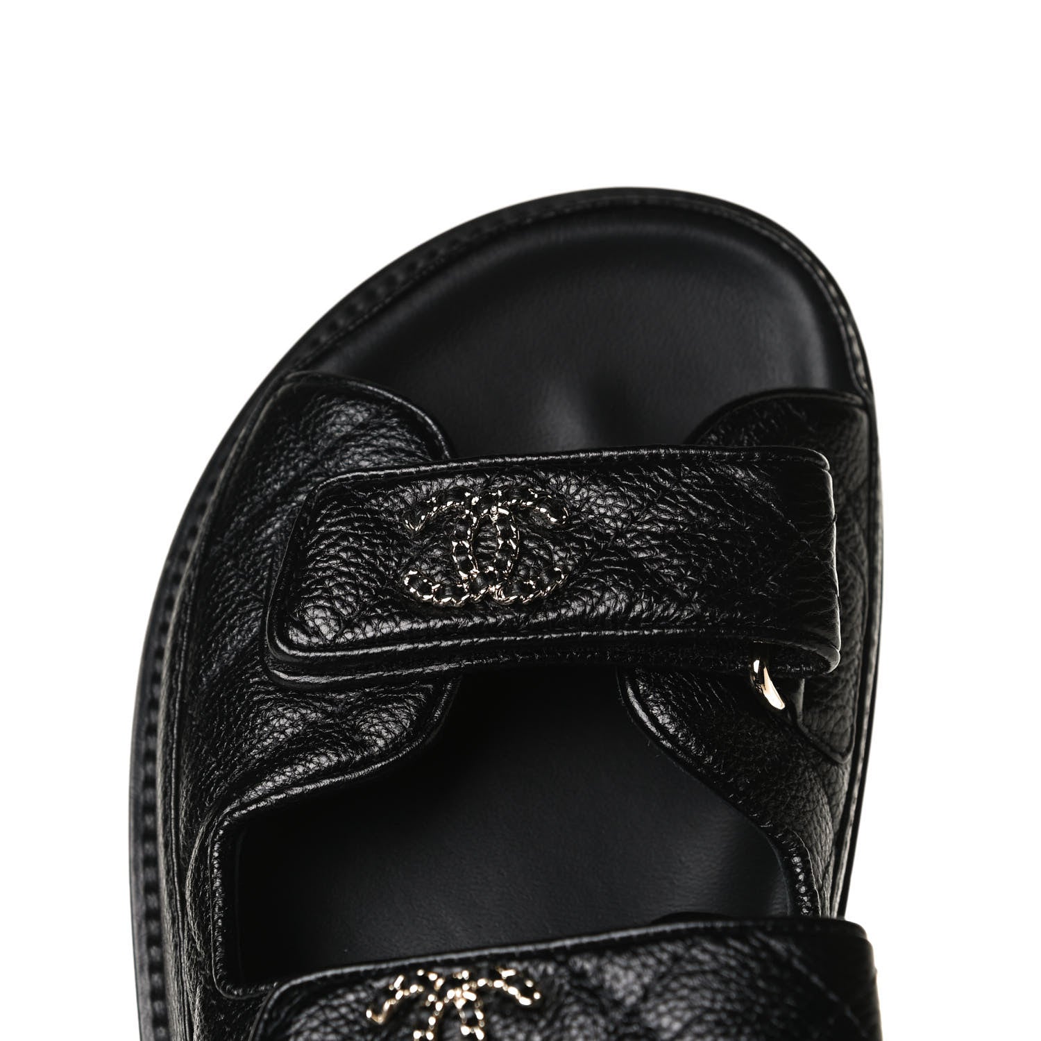 Chanel Grained Calfskin Velcro Dad Sandals 37.5 Black 11 of 12