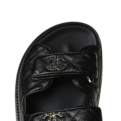 Chanel Grained Calfskin Velcro Dad Sandals 37.5 Black 11 of 12