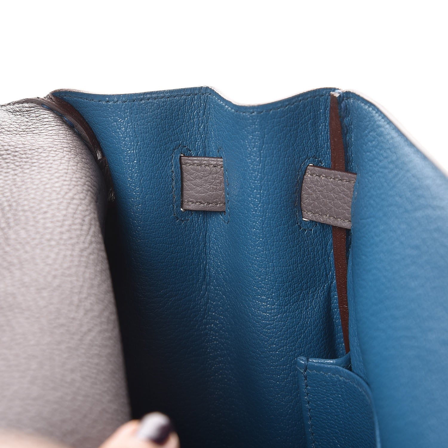 Hermes Togo Horseshoe Kelly Retourne 35 Etain Bleu Tempete 11 of 36