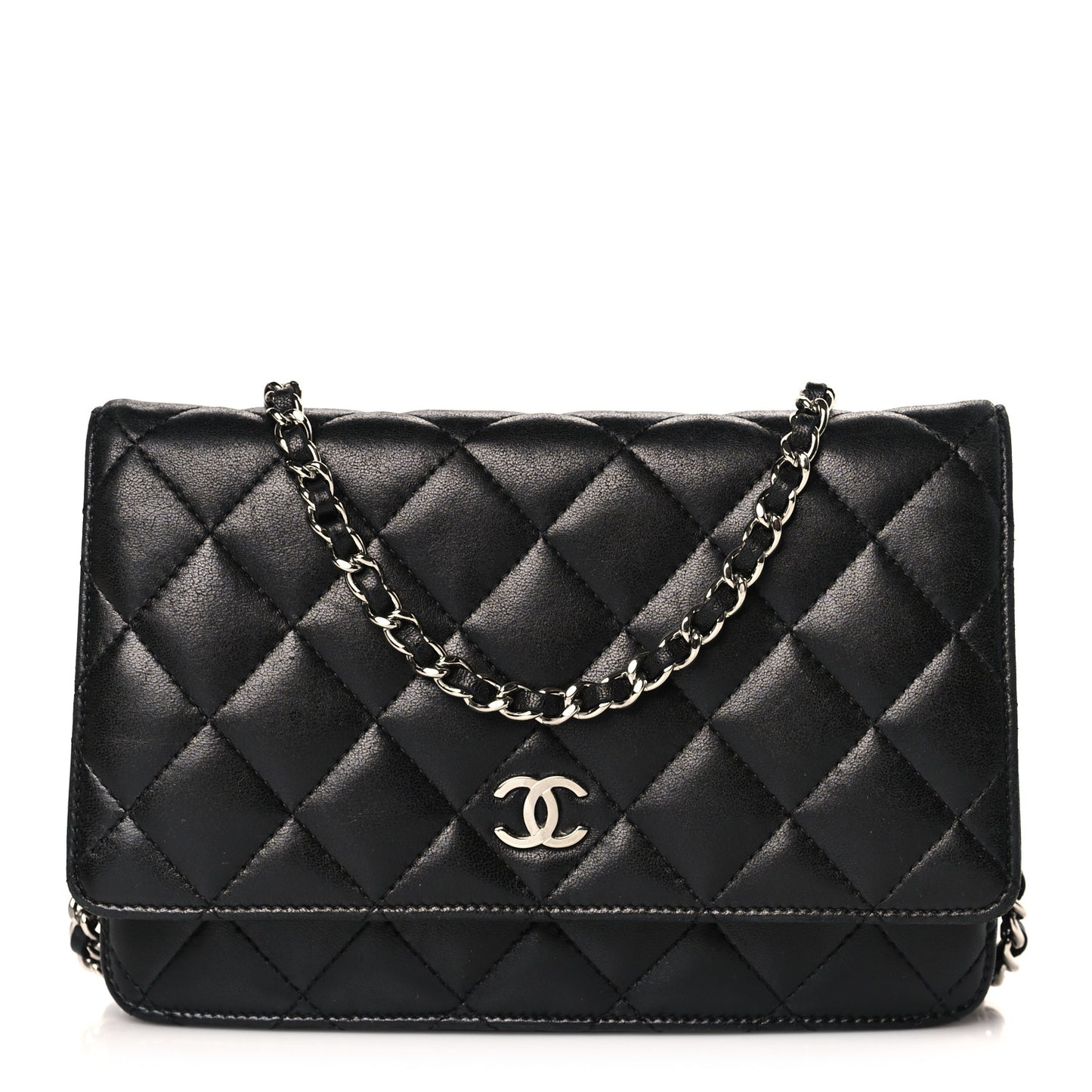 Lambskin Quilted Wallet On Chain WOC Black
