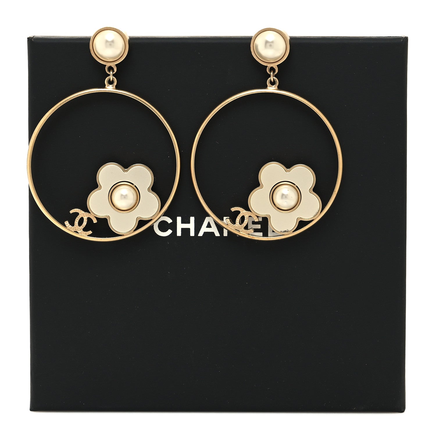 Chanel Pearl CC Camellia Hoop Earrings Gold 5 of 5