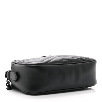 Gucci Calfskin Matelasse Monochrome Mini GG Marmont Chain Shoulder Bag Black 4 of 11