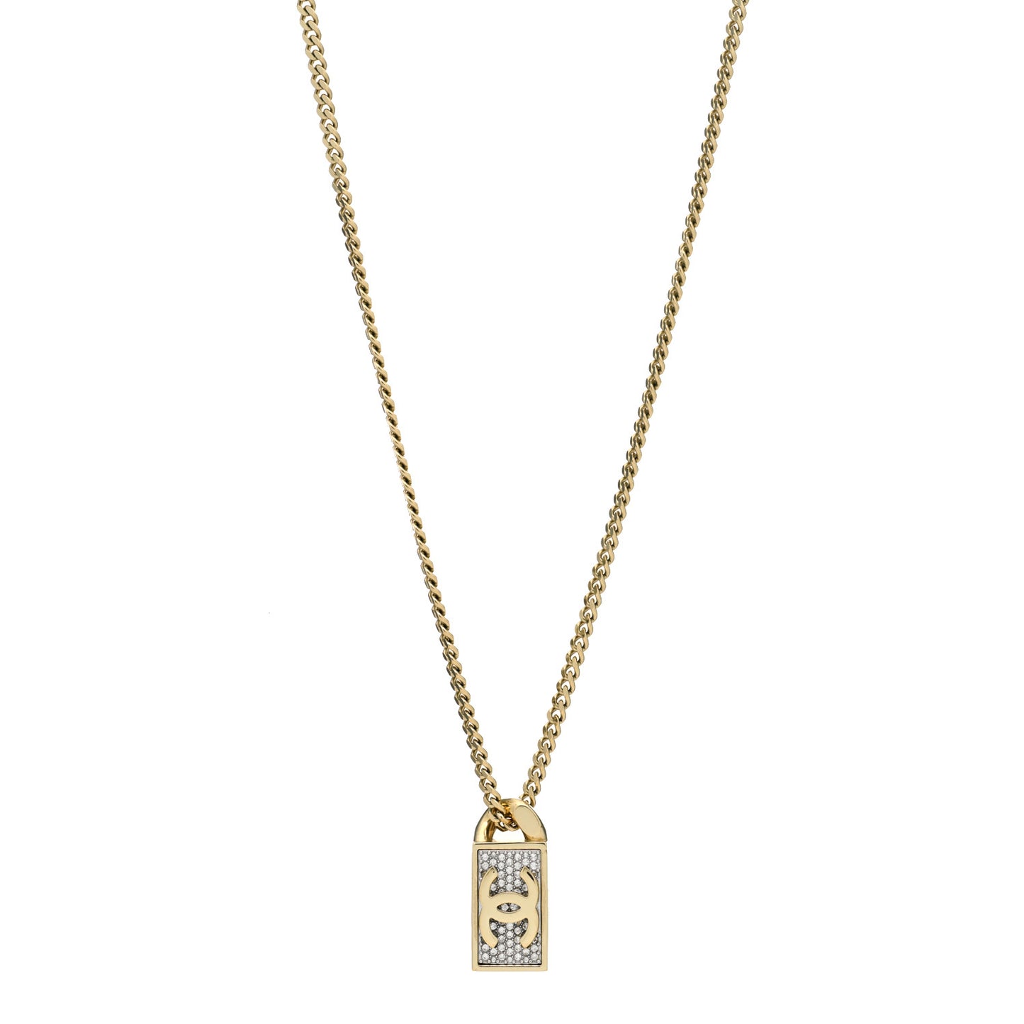 Crystal Dog Tag Charm Necklace Gold