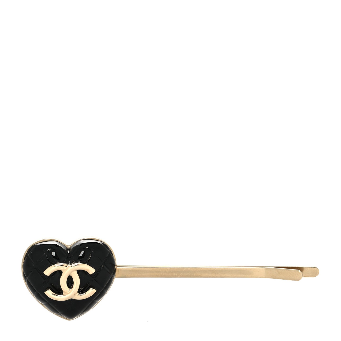 Resin Quilted Heart CC Hair Clip Pin Gold Black