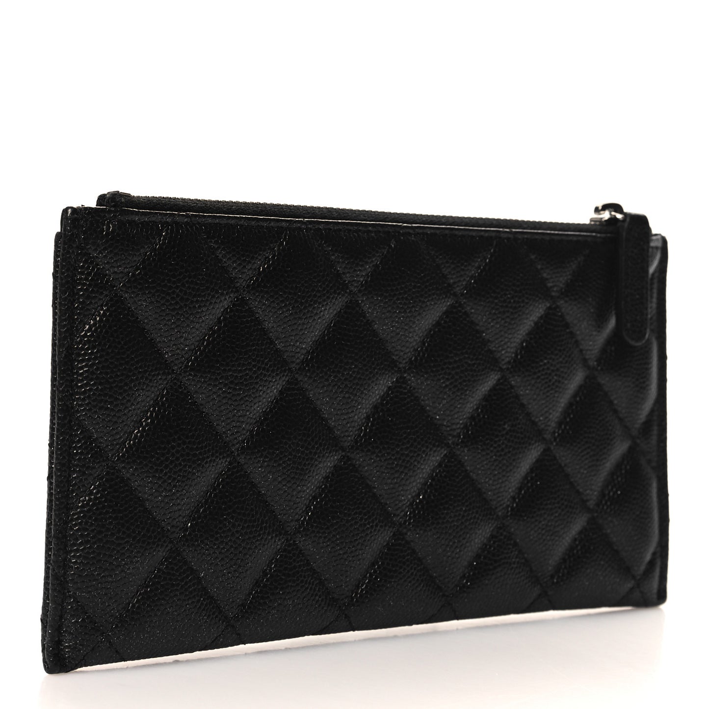 Iridescent Caviar Quilted Classic Zip Pouch Black