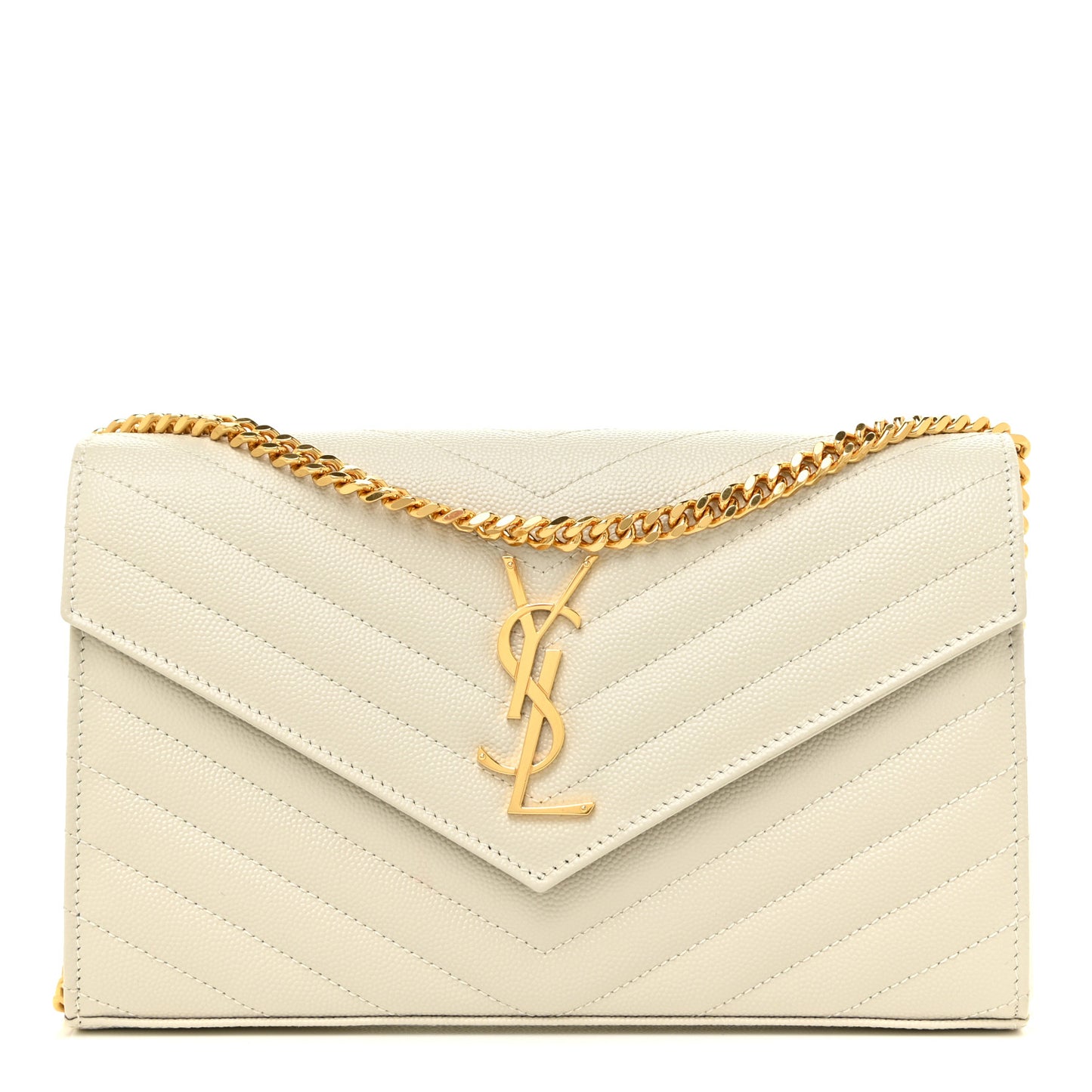 Grain De Poudre Matelasse Chevron Monogram Chain Wallet Crema Soft