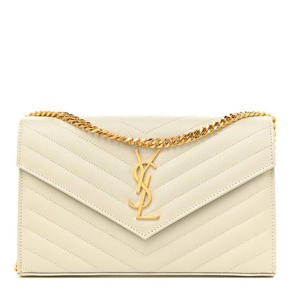 Saint Laurent Grain De Poudre Matelasse Chevron Monogram Chain Wallet Crema Soft 1 of 14