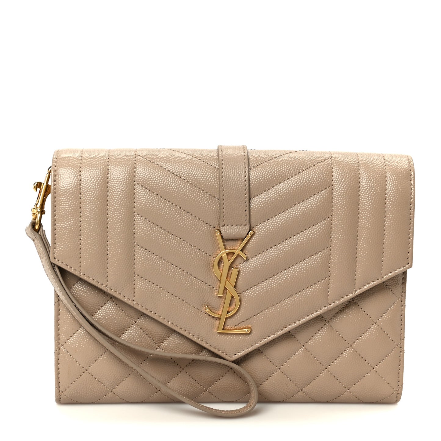 Grain De Poudre Textured Mixed Matelasse Triquilt Monogram Clutch Dark Beige