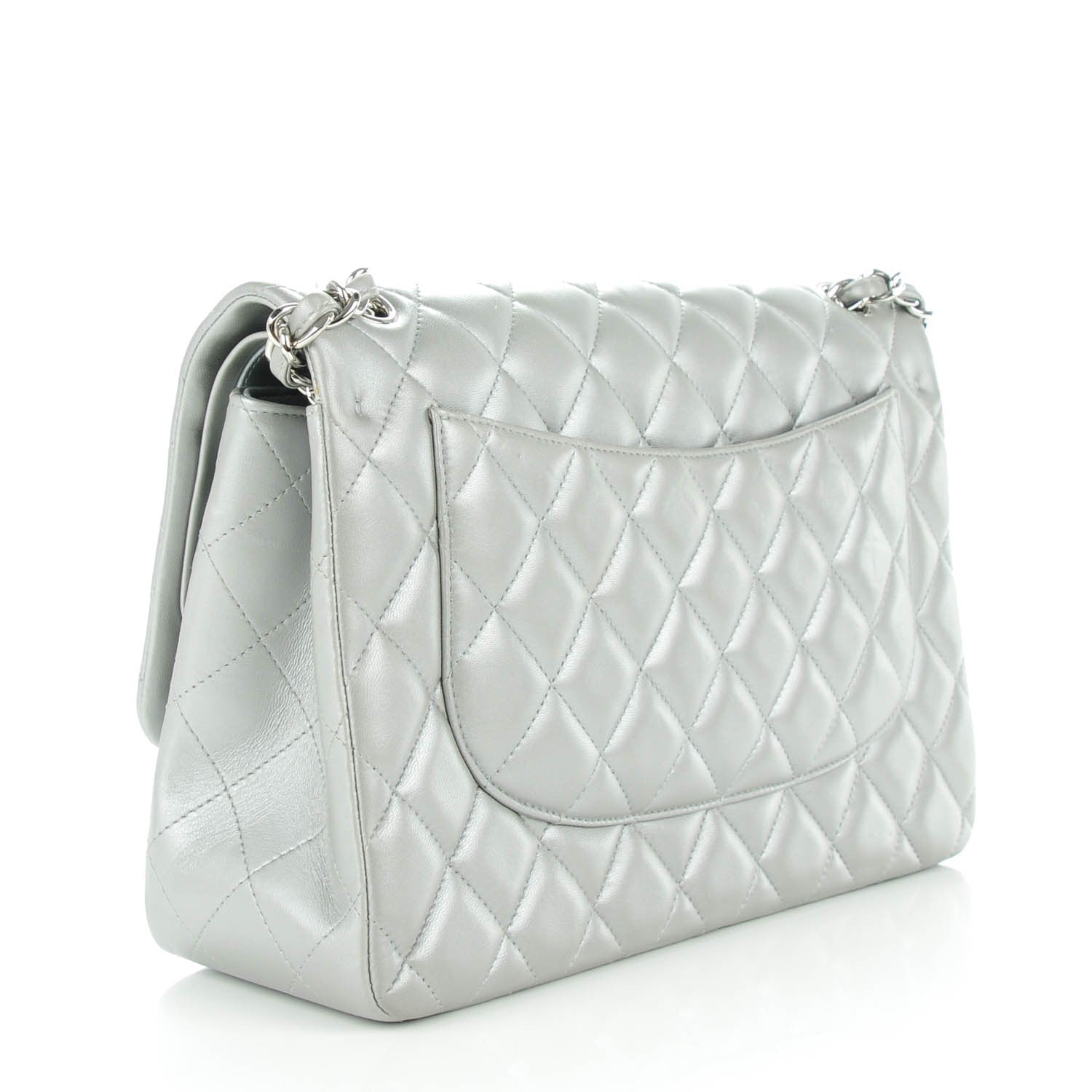 Chanel Metallic Lambskin Quilted Jumbo Double Flap Silver 3 of 8