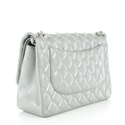 Chanel Metallic Lambskin Quilted Jumbo Double Flap Silver 3 of 8