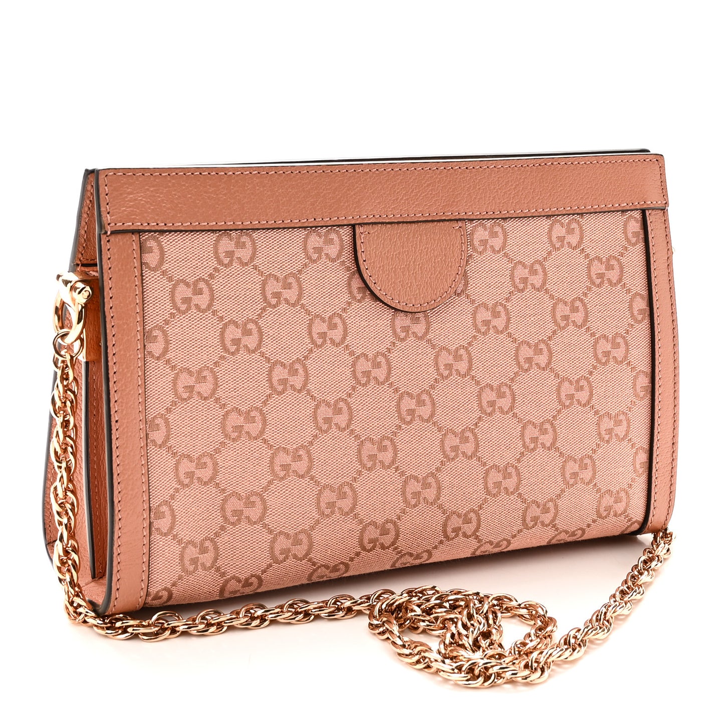 Monogram Textured Dollar Calfskin Small Ophidia Chain Shoulder Bag Cloche Rose Pink