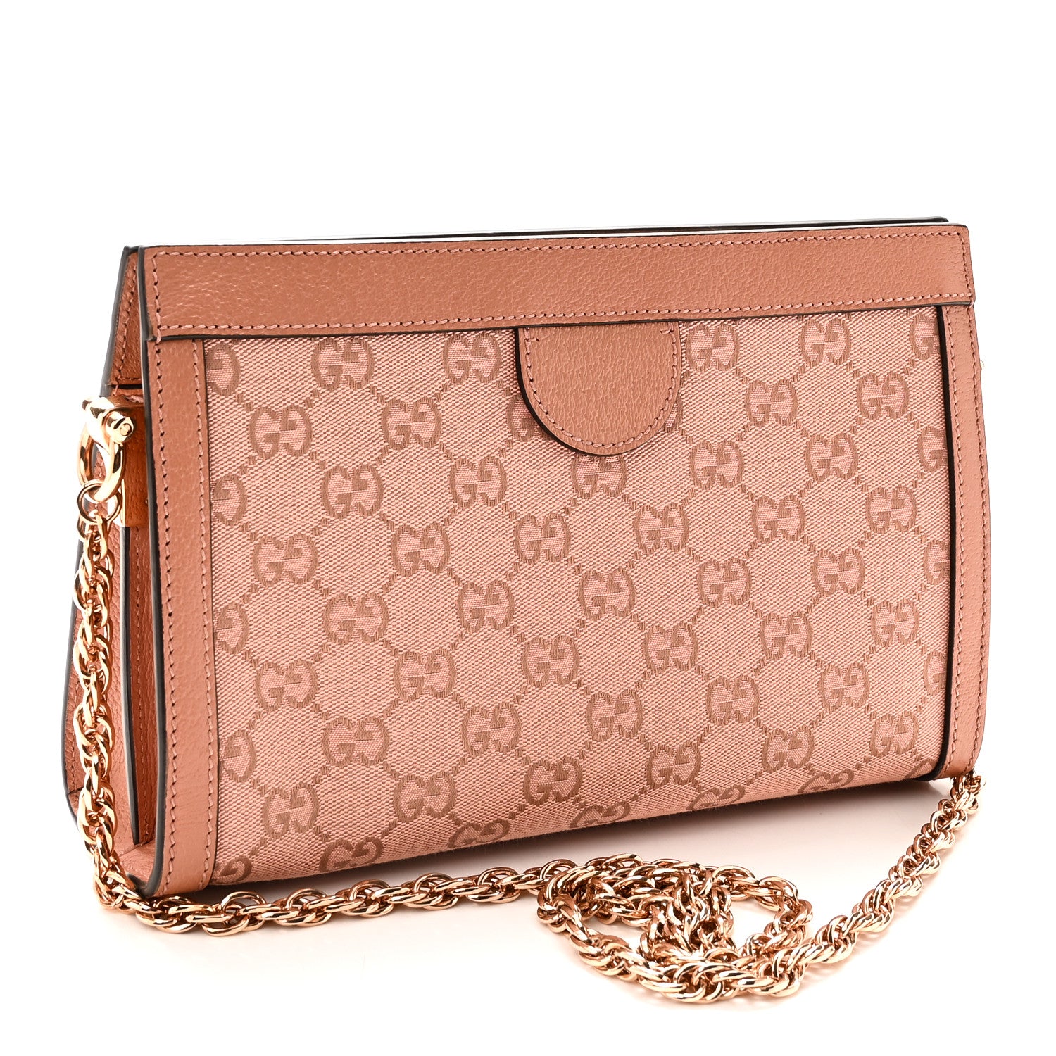 Gucci Monogram Textured Dollar Calfskin Small Ophidia Chain Shoulder Bag Cloche Rose Pink 3 of 10