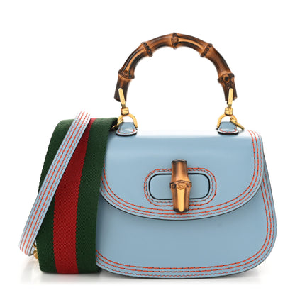 Gucci Boarded Dyana Lux Calfskin Web Mini Bamboo 1947 Top Handle Bag Blue 1 of 10