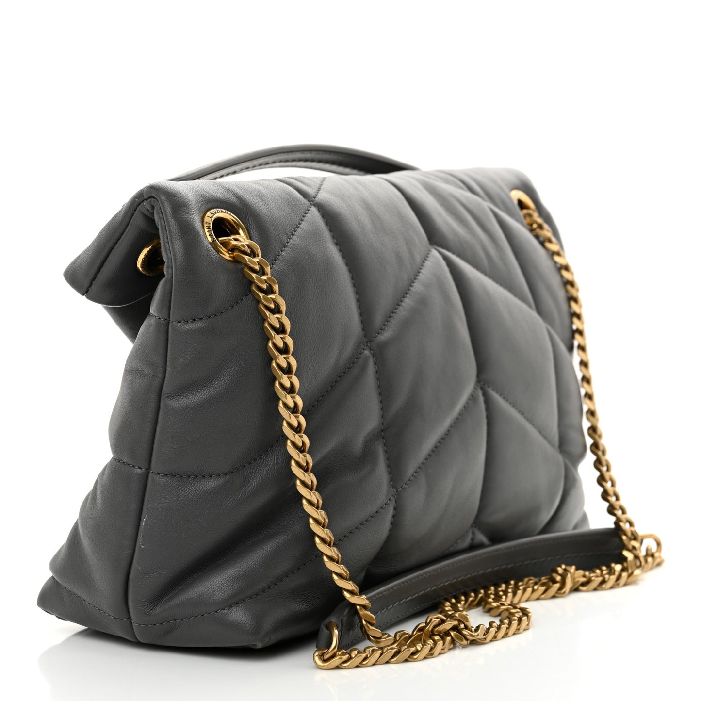 Lambskin Quilted Small Loulou Puffer Monogram Chain Satchel Storm