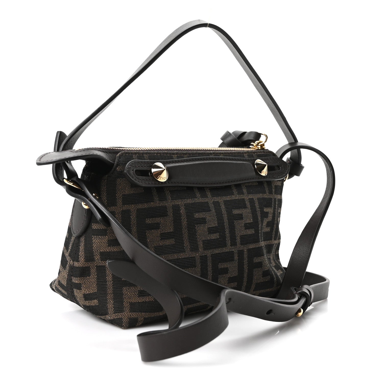 Fendi Vitello Grace Jacquard FF Mini By The Way Boston Bag Tobacco Moro Ebano 3 of 10