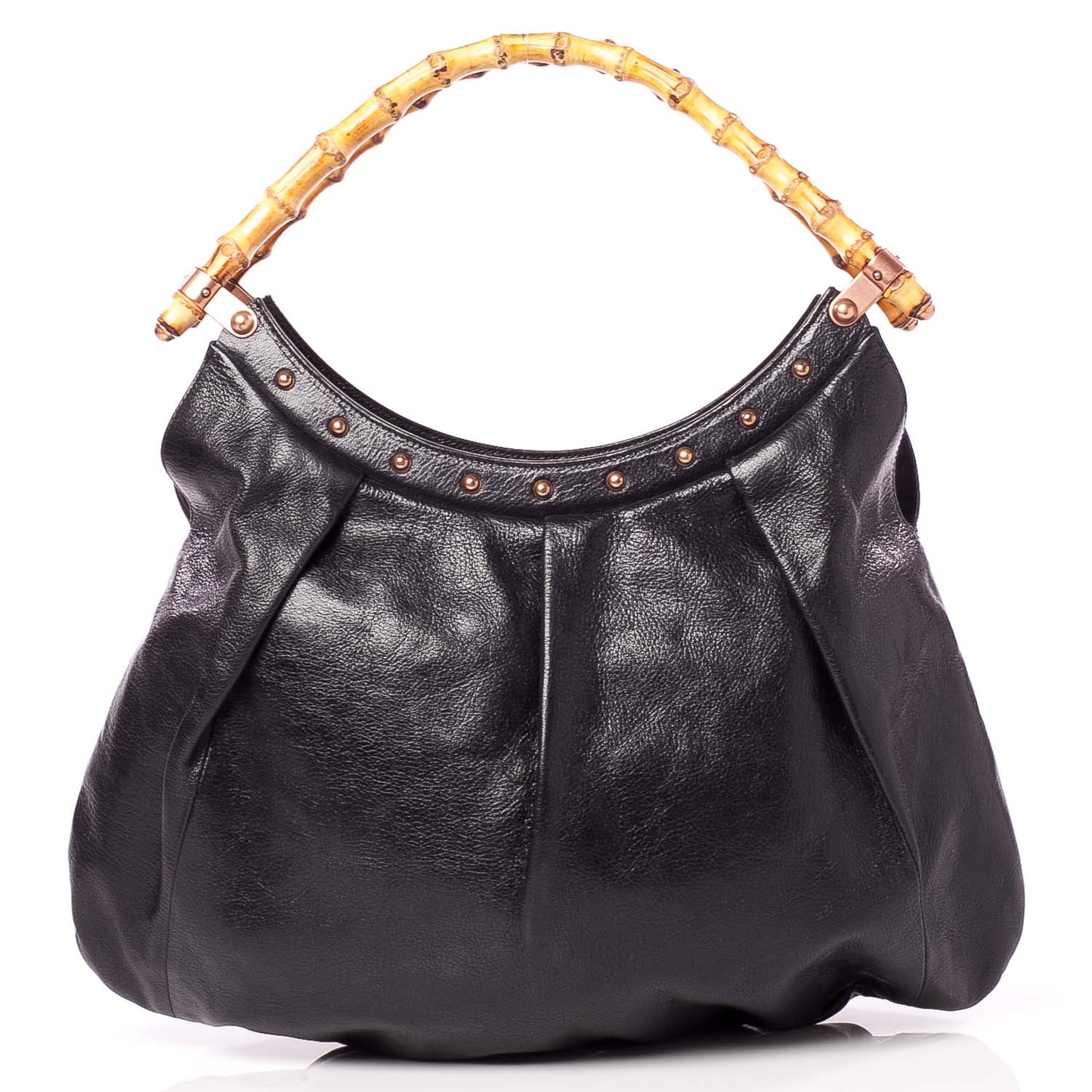 Leather Bamboo Handle Bag Black
