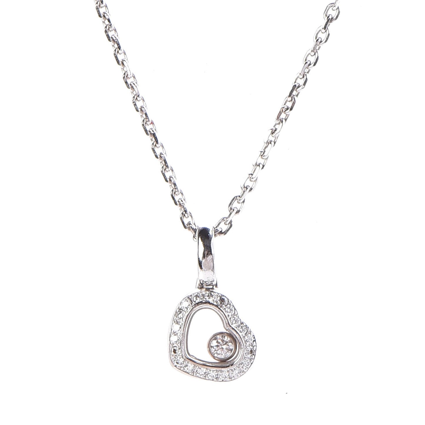 18K White Gold Happy Diamonds Floating Heart Pendant Necklace
