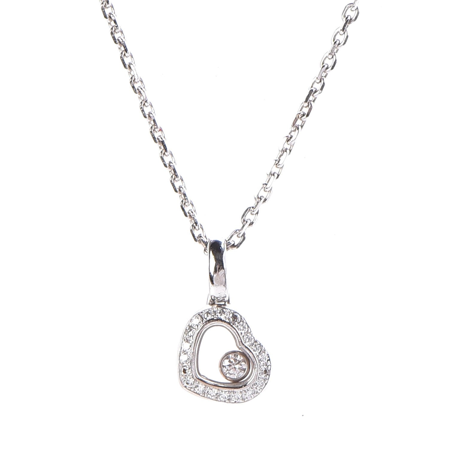 Chopard 18K White Gold Happy Diamonds Floating Heart Pendant Necklace 4 of 6